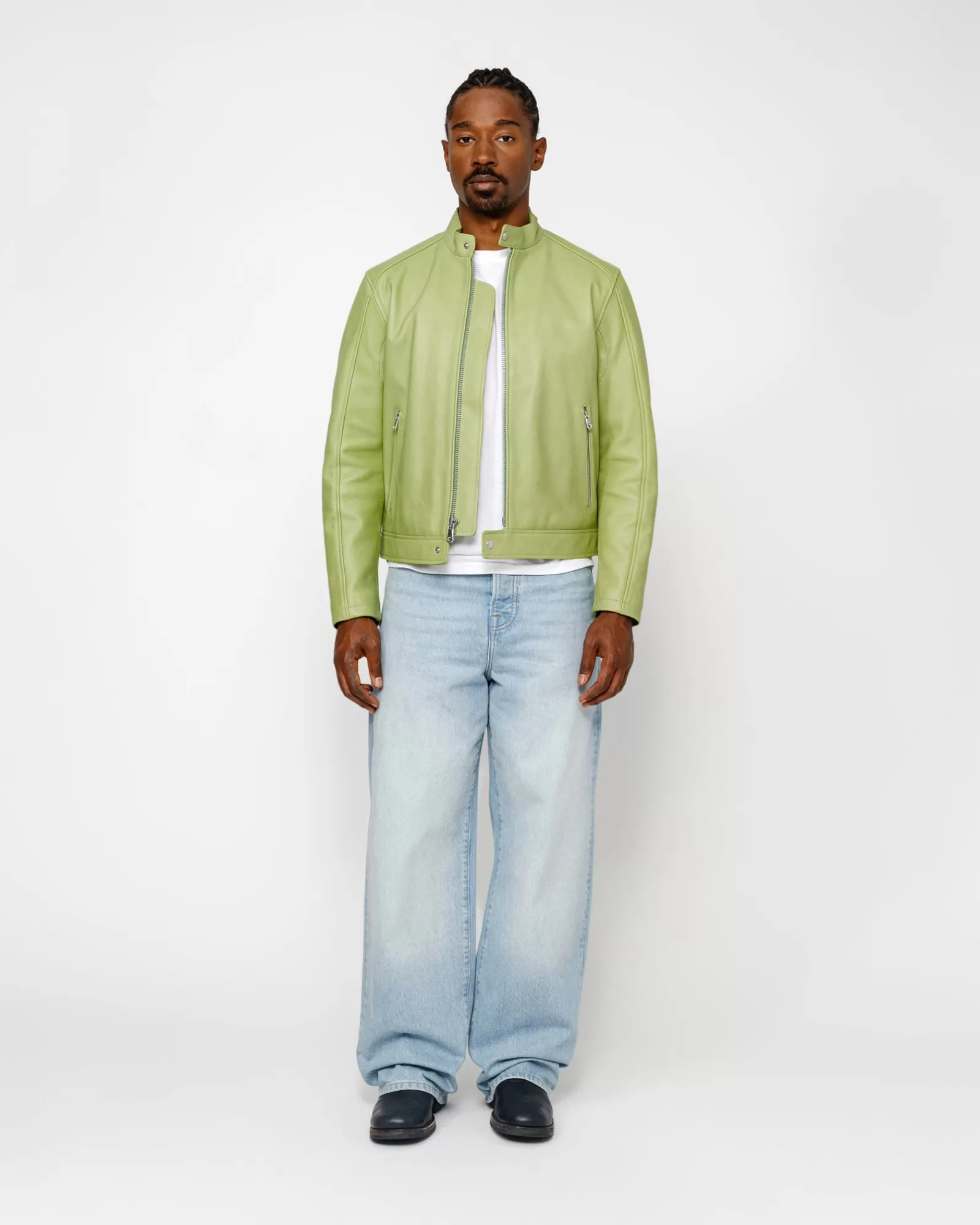 Jacken & Westen*Stüssy CAFE RACER LEATHER JACKET Lime