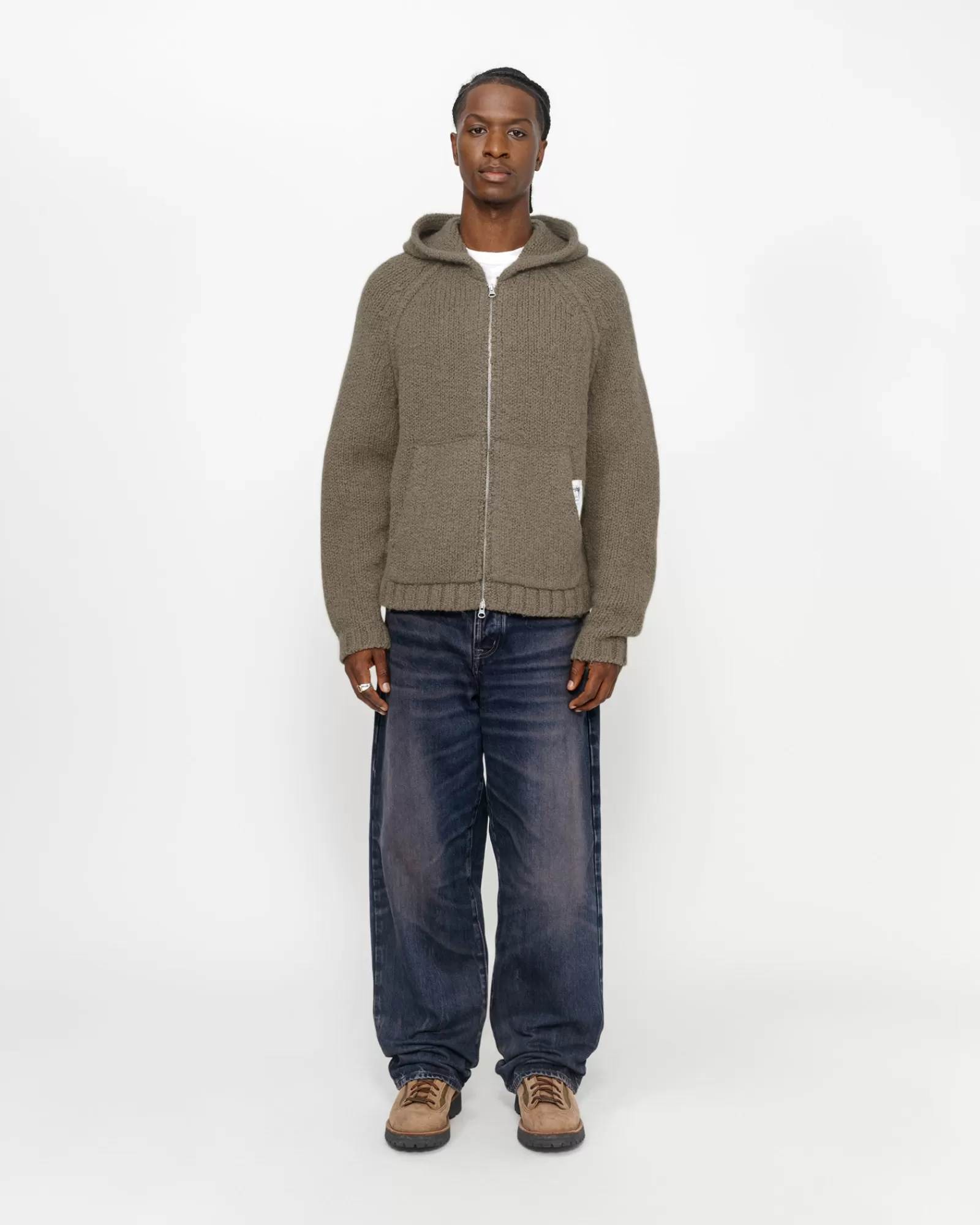 Knits*Stüssy CHUNKY KNIT ZIP HOODIE Fossil