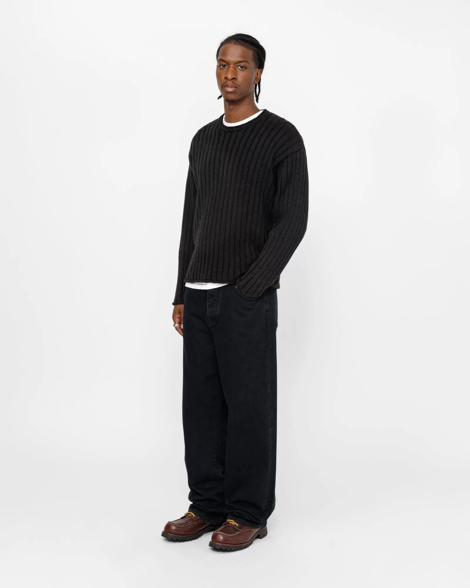 Knits*Stüssy COTTON SLUB RIB CREW Black