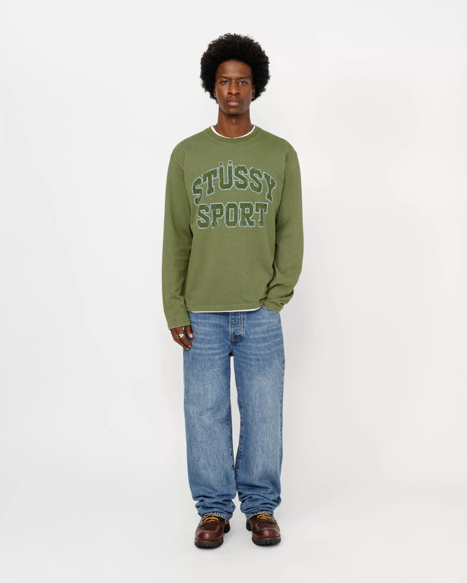 Knits*Stüssy Crew Aus Zweifarbigem Baumwollmesh Green