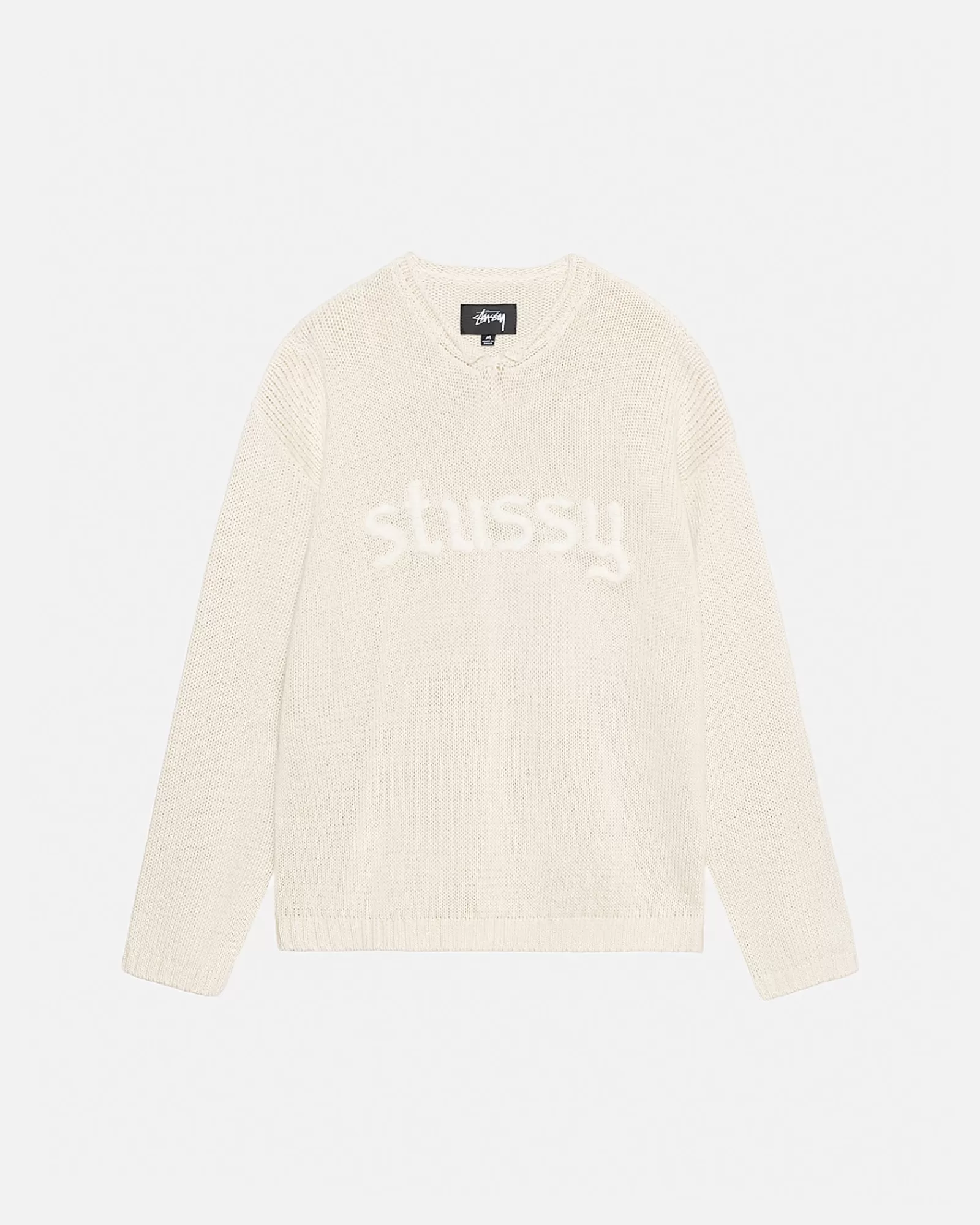 Knits*Stüssy EMBROIDERED V-NECK LOGO SWEATER Natural