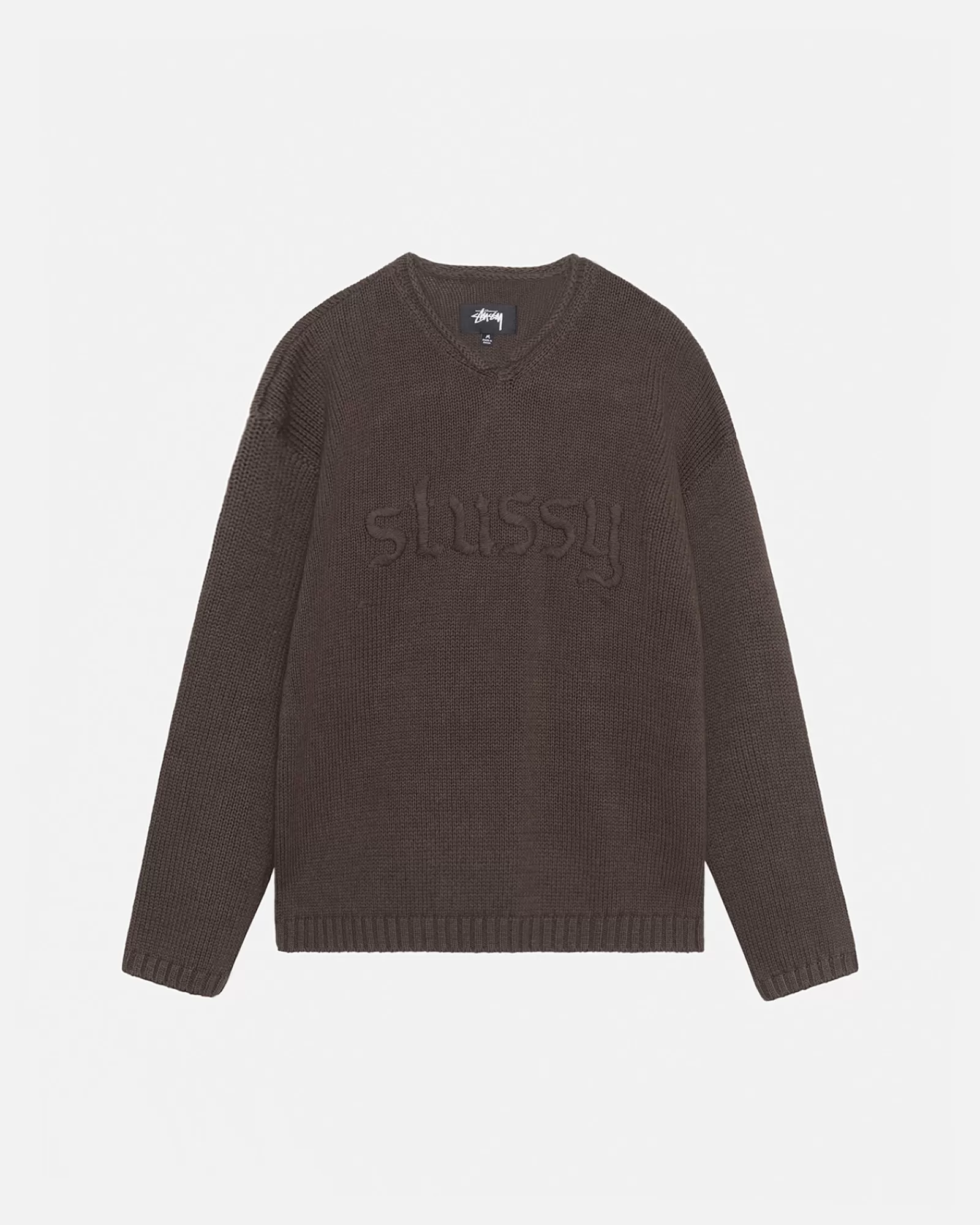 Knits*Stüssy EMBROIDERED V-NECK LOGO SWEATER Brown