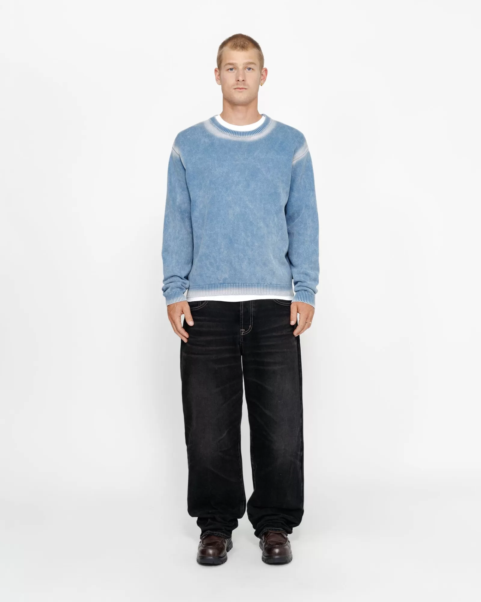 Knits*Stüssy FADED COTTON KNIT CREW Blue