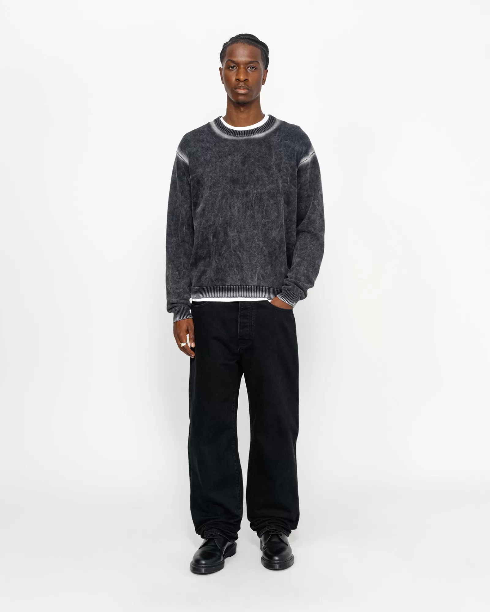 Knits*Stüssy FADED COTTON KNIT CREW Black