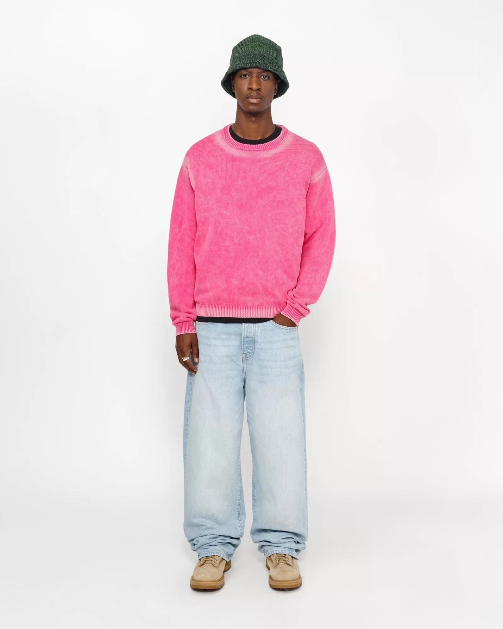 Knits*Stüssy FADED COTTON KNIT CREW Pink