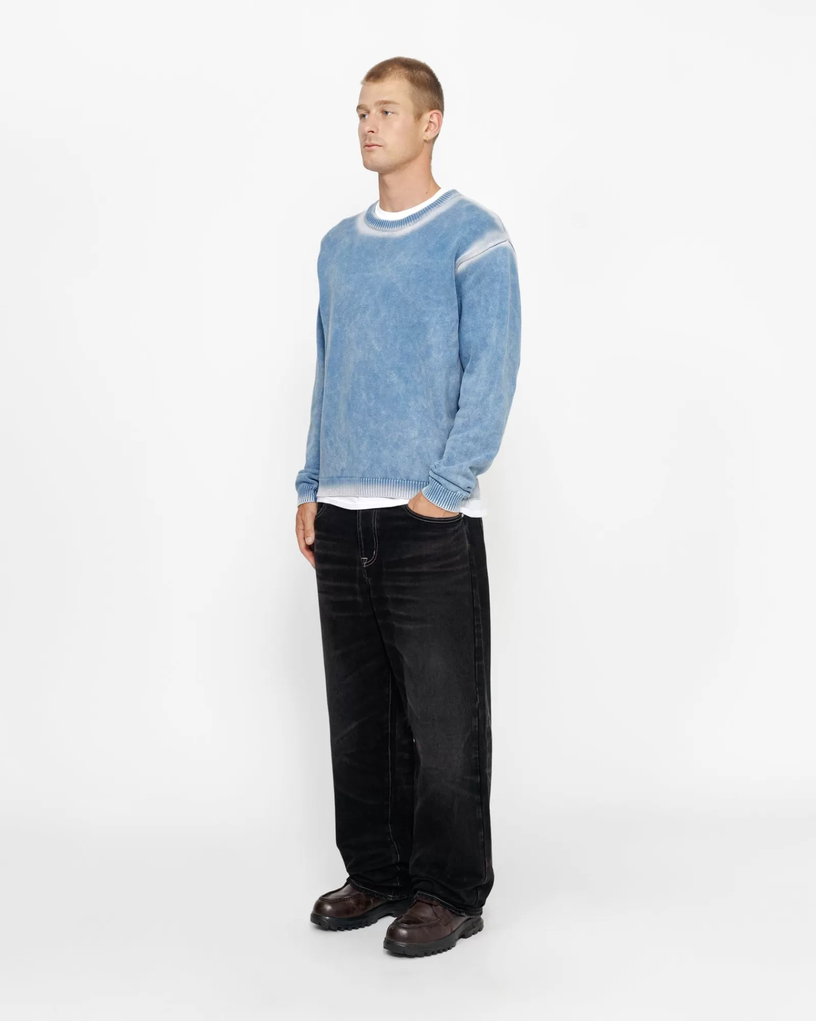 Knits*Stüssy FADED COTTON KNIT CREW Blue