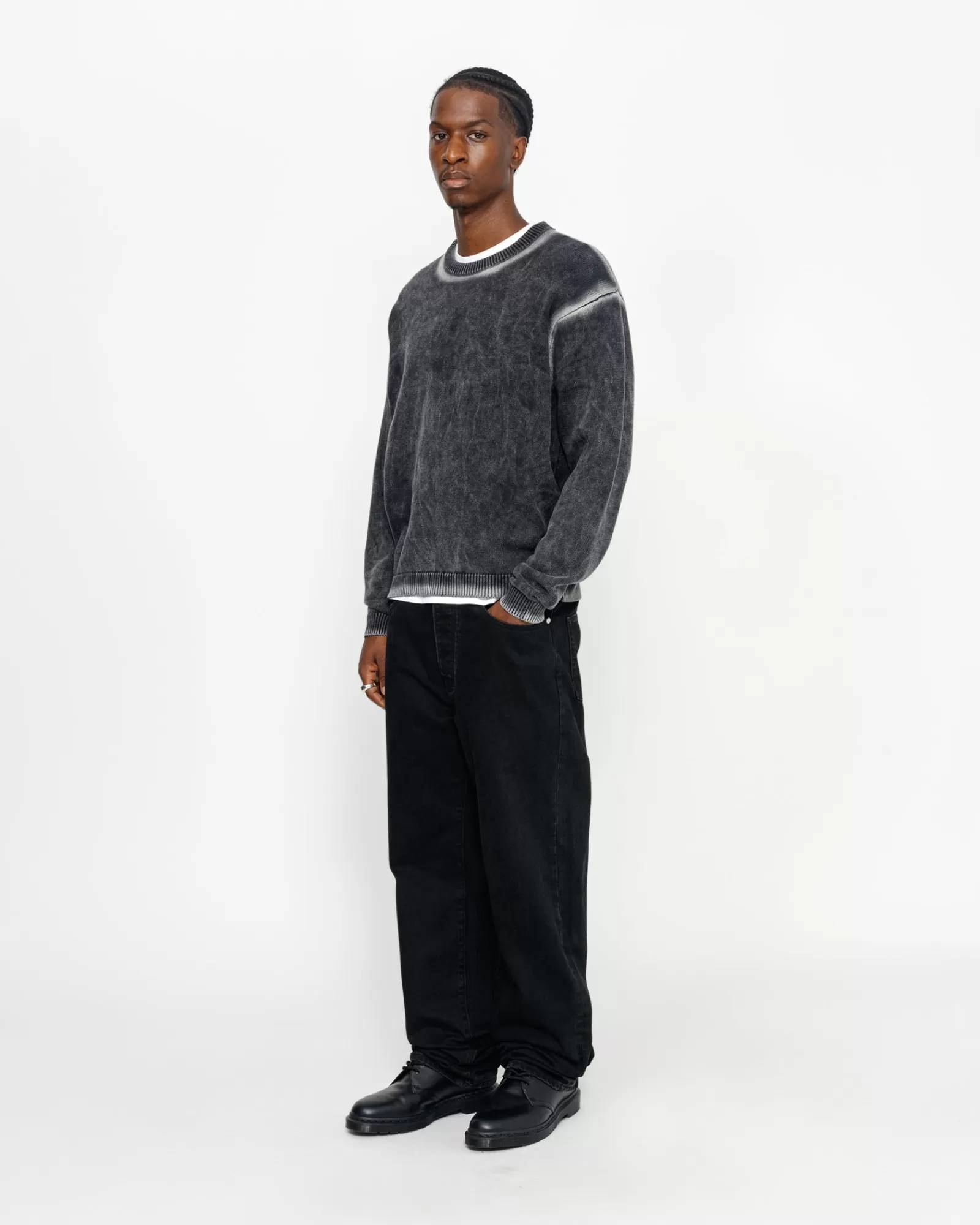 Knits*Stüssy FADED COTTON KNIT CREW Black