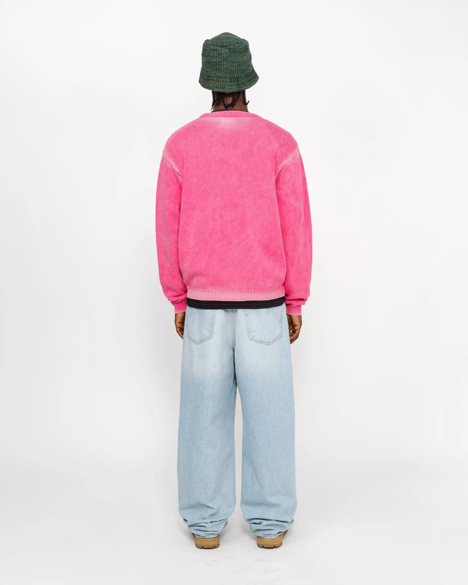 Knits*Stüssy FADED COTTON KNIT CREW Pink