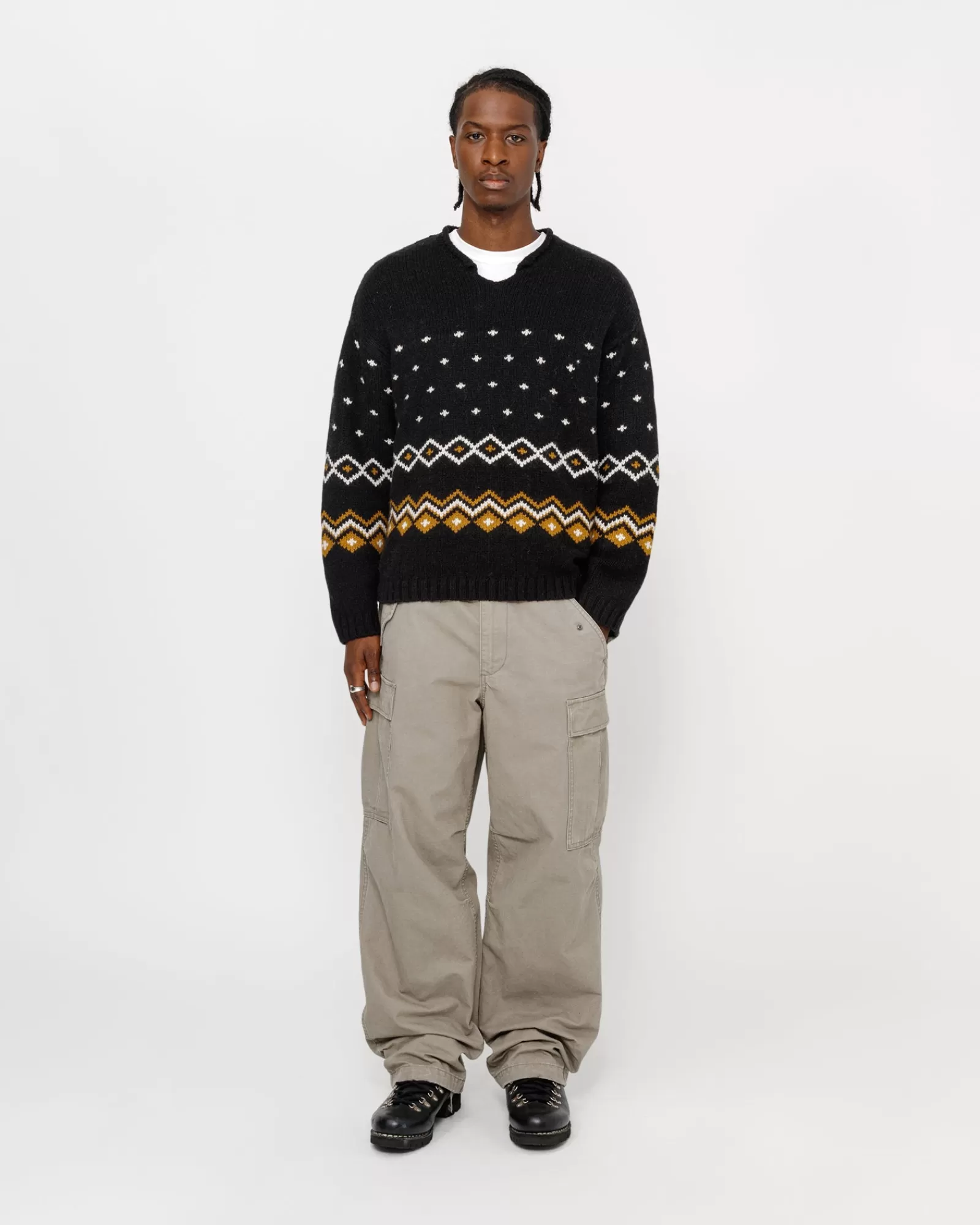 Knits*Stüssy FAIRISLE SWEATER MIT ROLLKRAGEN Charcoal