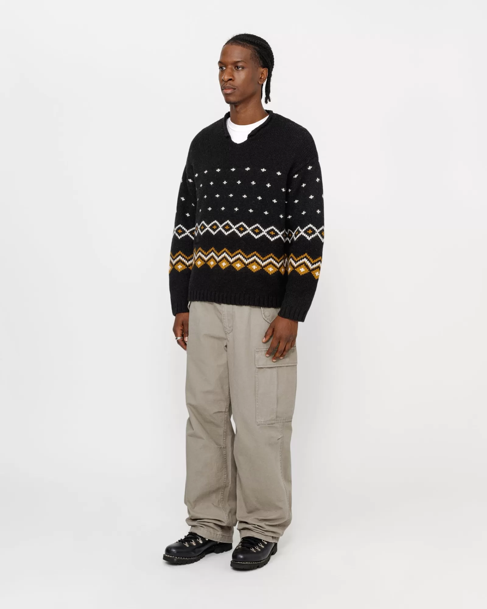 Knits*Stüssy FAIRISLE SWEATER MIT ROLLKRAGEN Charcoal