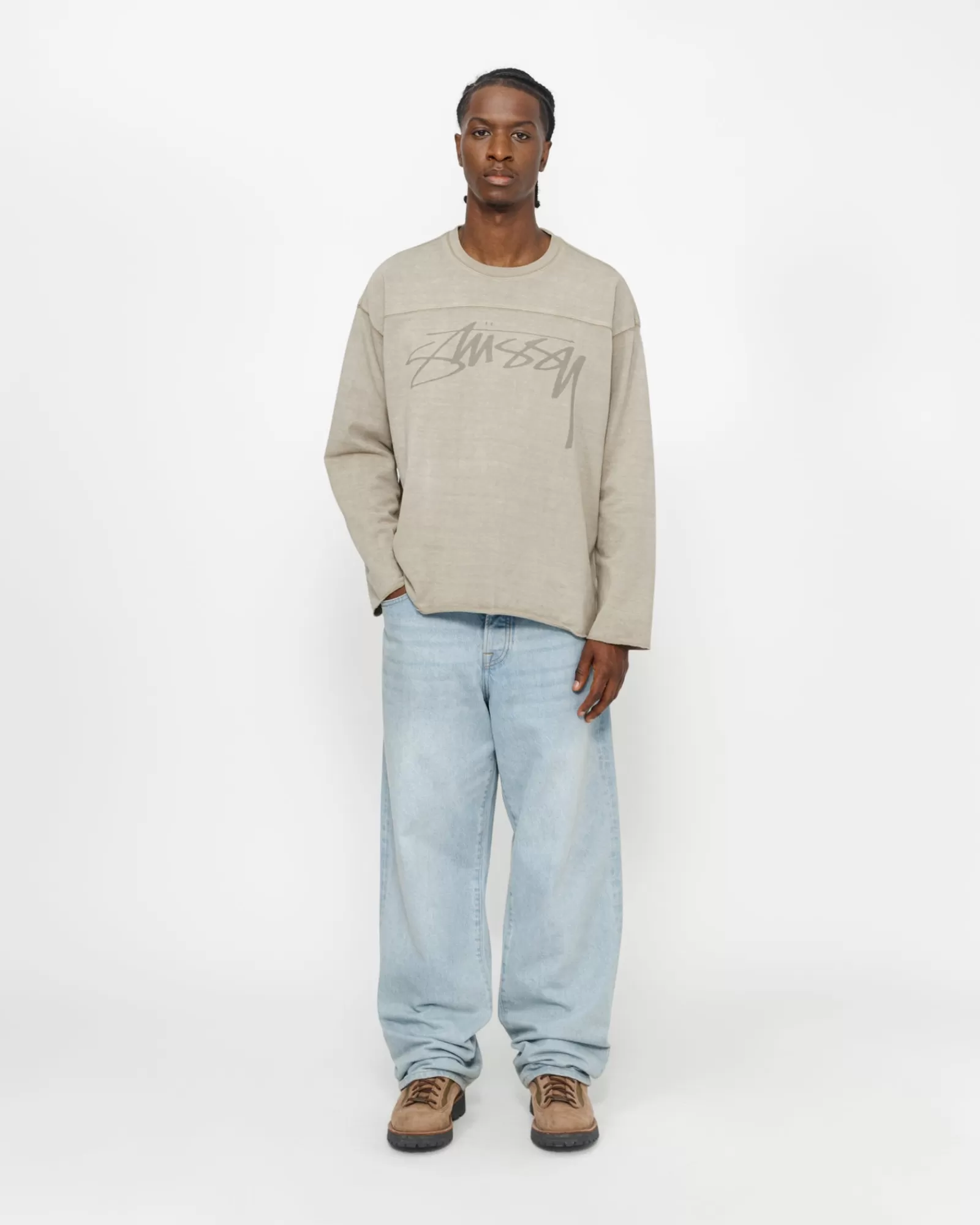 Knits*Stüssy FOOTBALL CREW PIGMENT DYED COTTON Sand