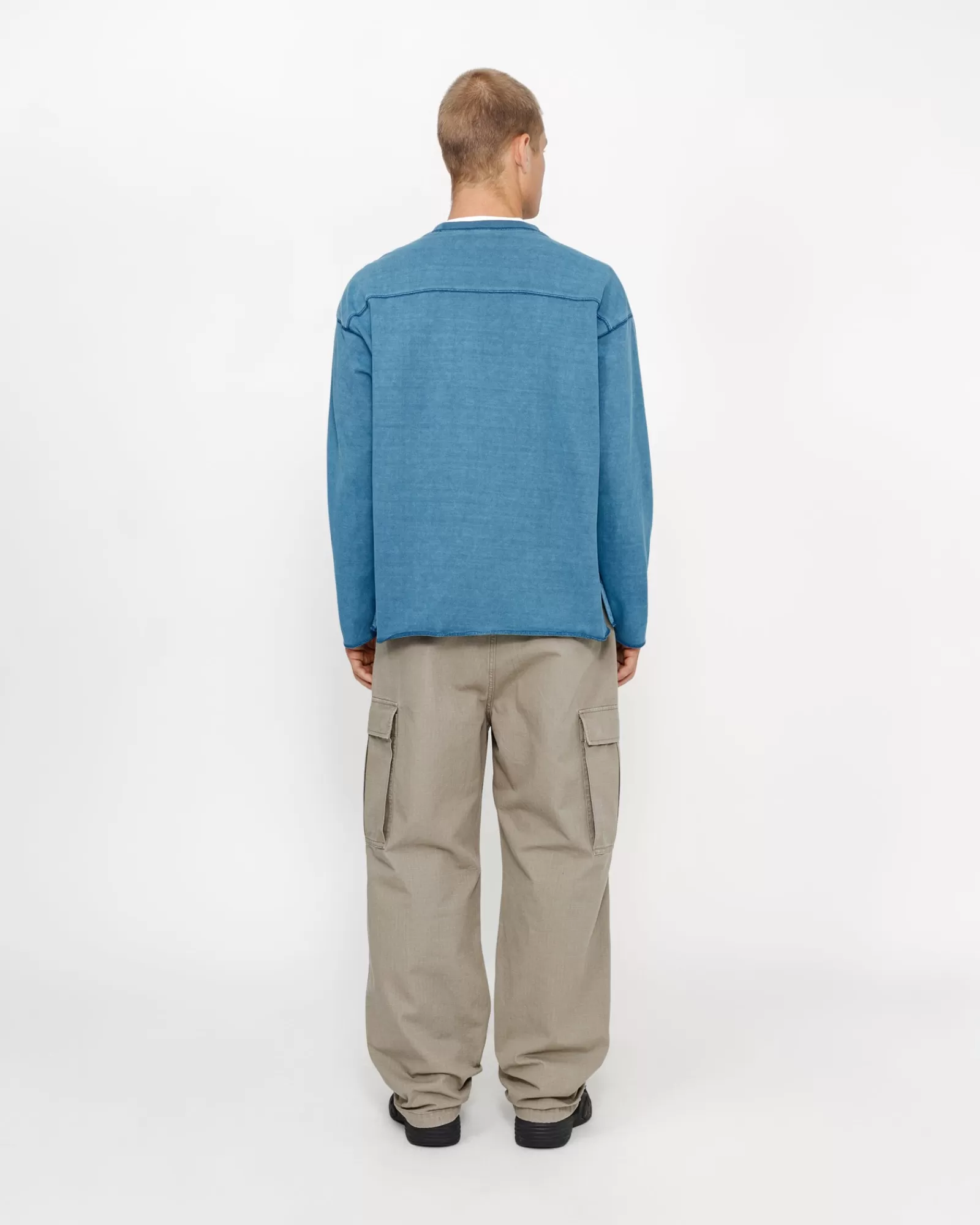 Knits*Stüssy FOOTBALL CREW PIGMENT DYED COTTON Blue