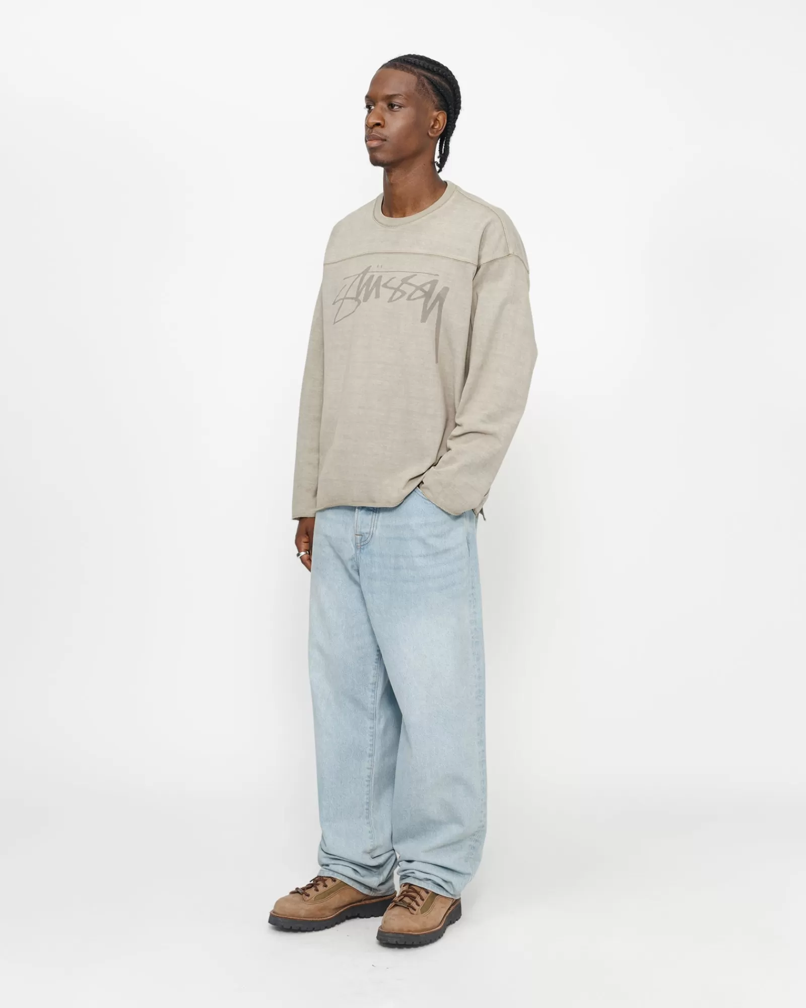 Knits*Stüssy FOOTBALL CREW PIGMENT DYED COTTON Sand