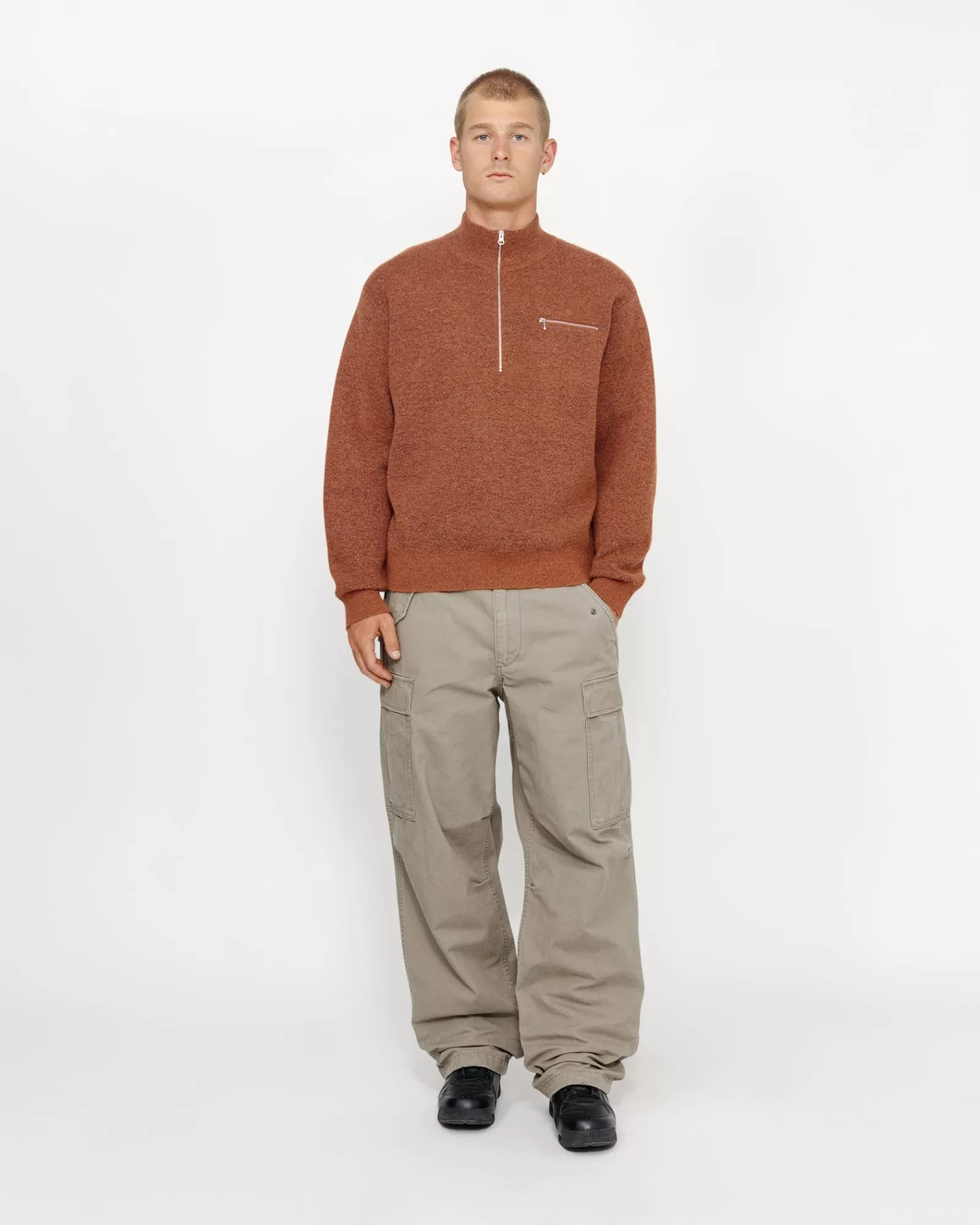 Knits*Stüssy HALF ZIP MOCK NECK SWEATER Clay