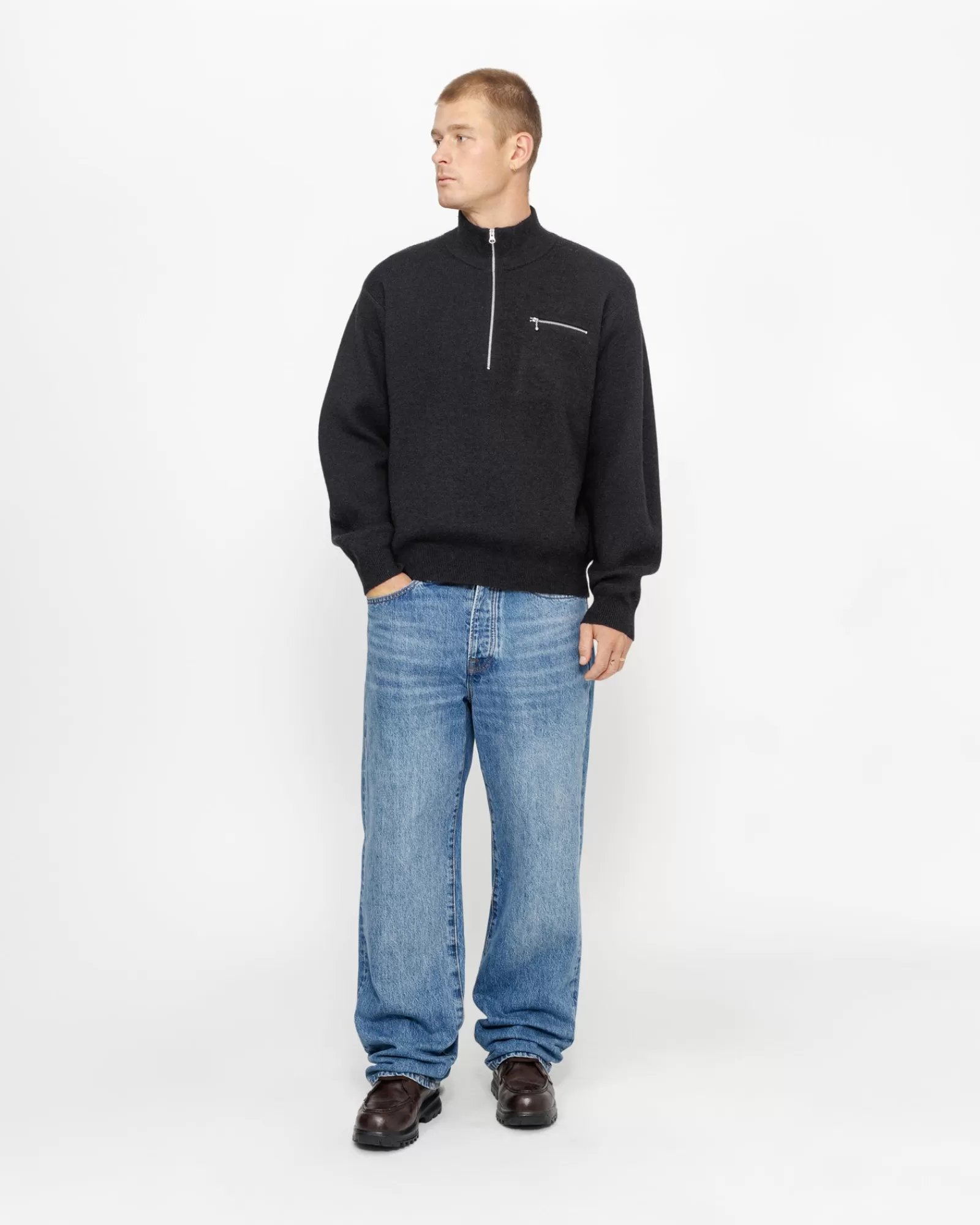 Knits*Stüssy HALF ZIP MOCK NECK SWEATER Black