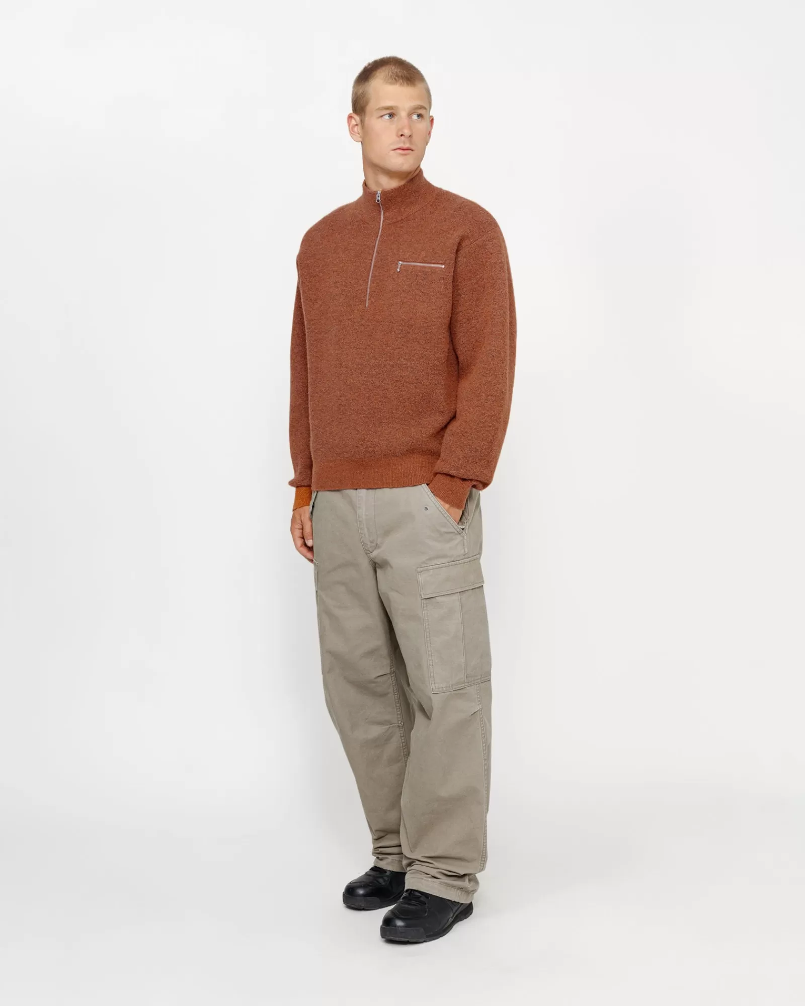 Knits*Stüssy HALF ZIP MOCK NECK SWEATER Clay