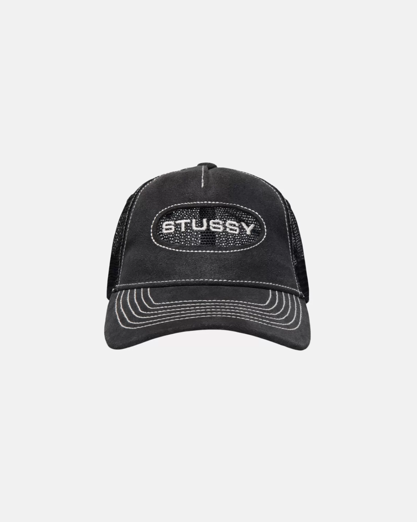 Mützen & Hüte*Stüssy LOW PRO TRUCKER CUT-OUT LEATHER SNAPBACK Black