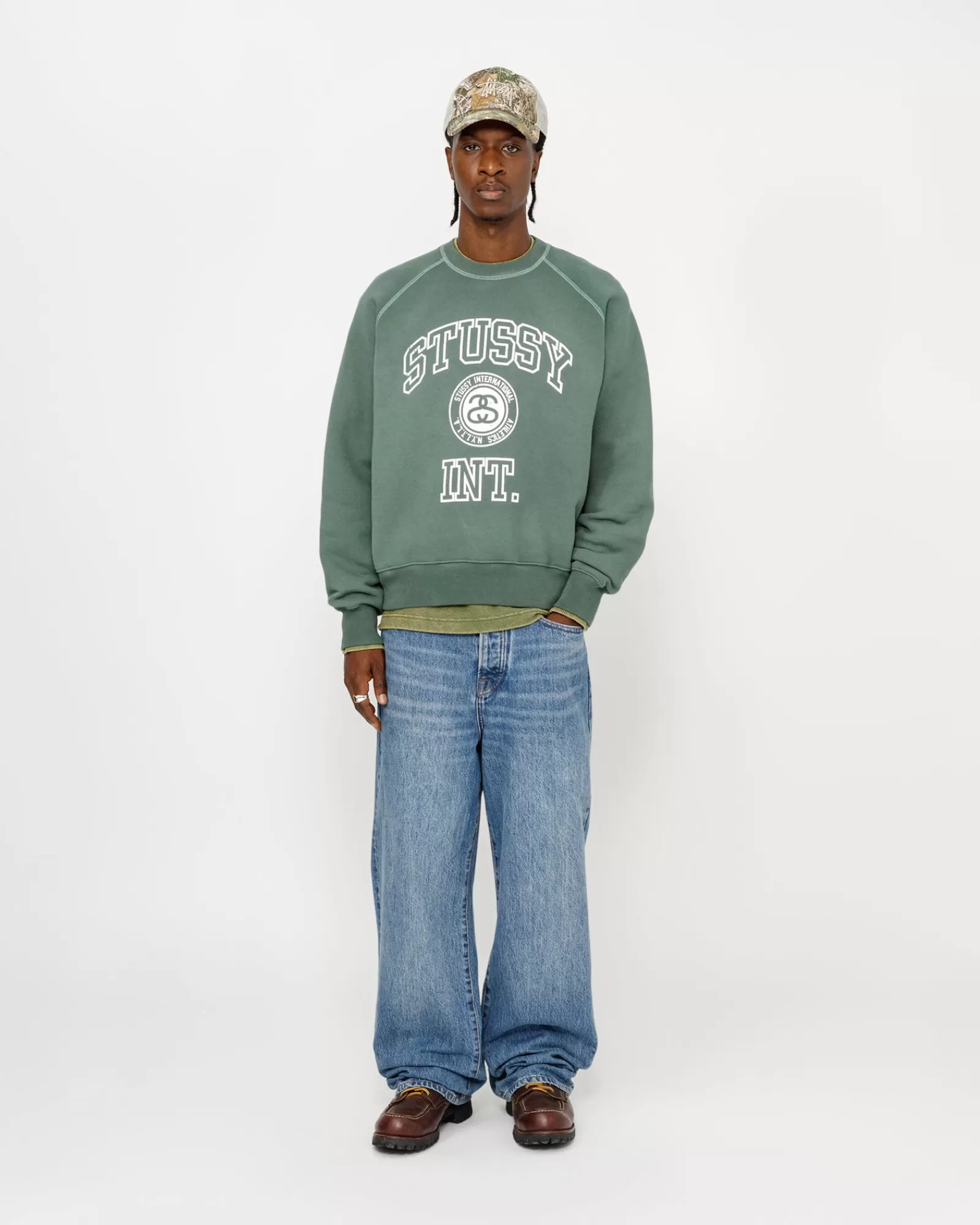 Crews*Stüssy OVERLOCK VARSITY RAGLAN CREW Pine