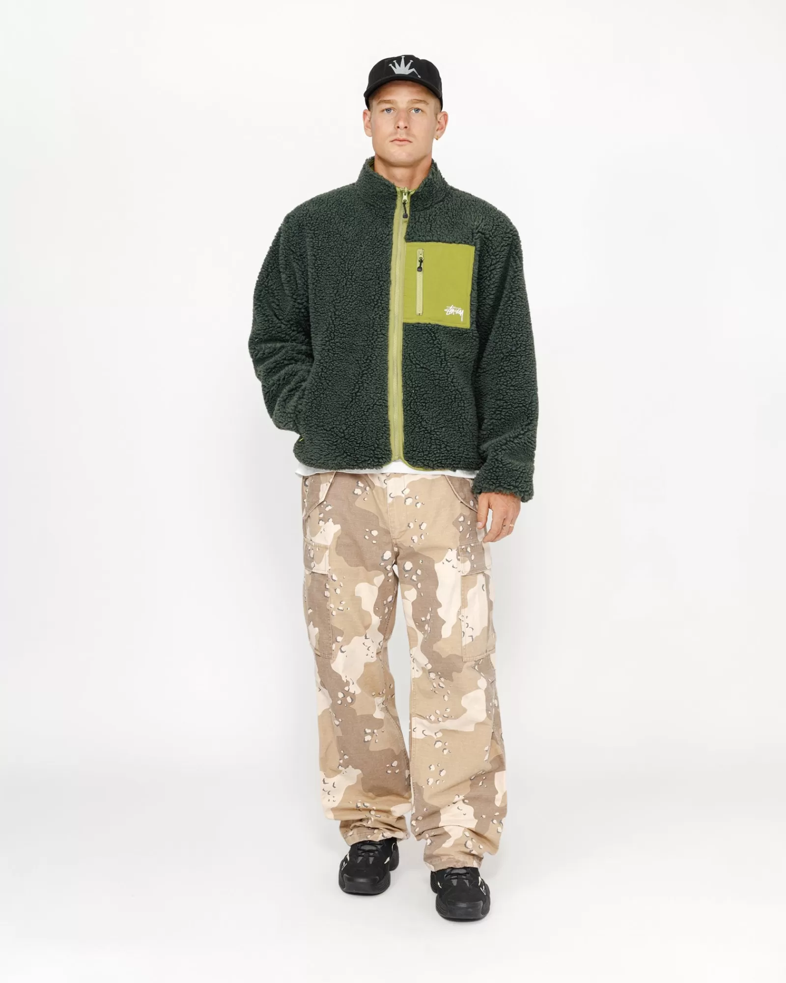 Jacken & Westen*Stüssy SHERPA REVERSIBLE JACKET Dark Green