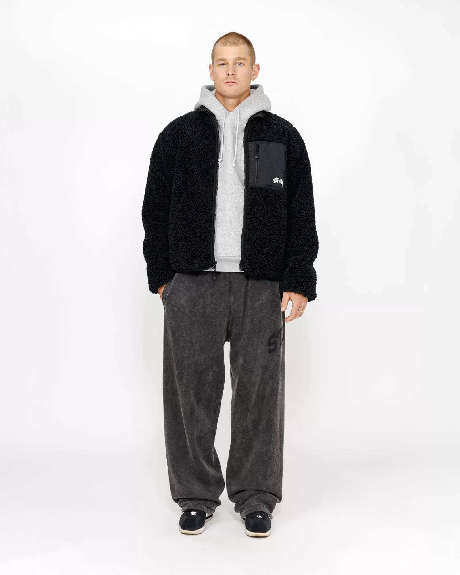 Jacken & Westen*Stüssy SHERPA REVERSIBLE JACKET Black