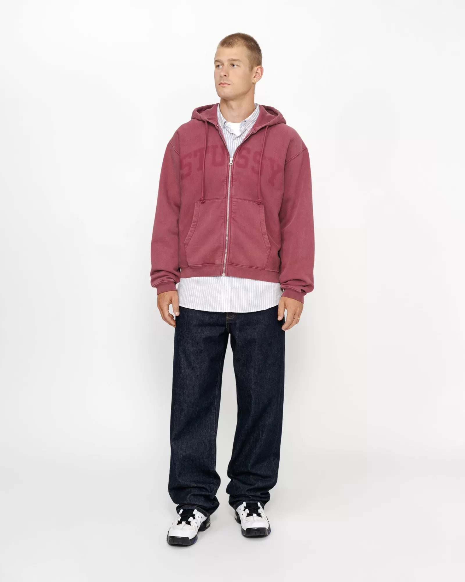 Hoodies*Stüssy ZIP HOODIE FADED GRAPHIC Burgundy