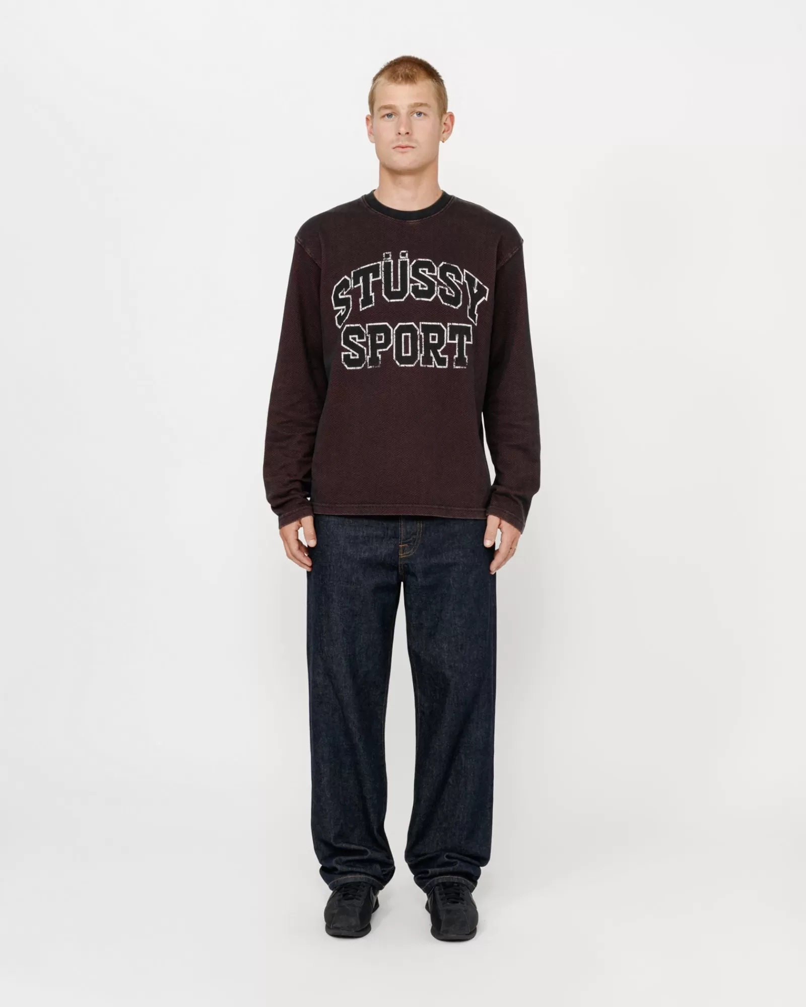 Knits*Stüssy Zweifarbiger Baumwoll-Mesh-Pullover Black