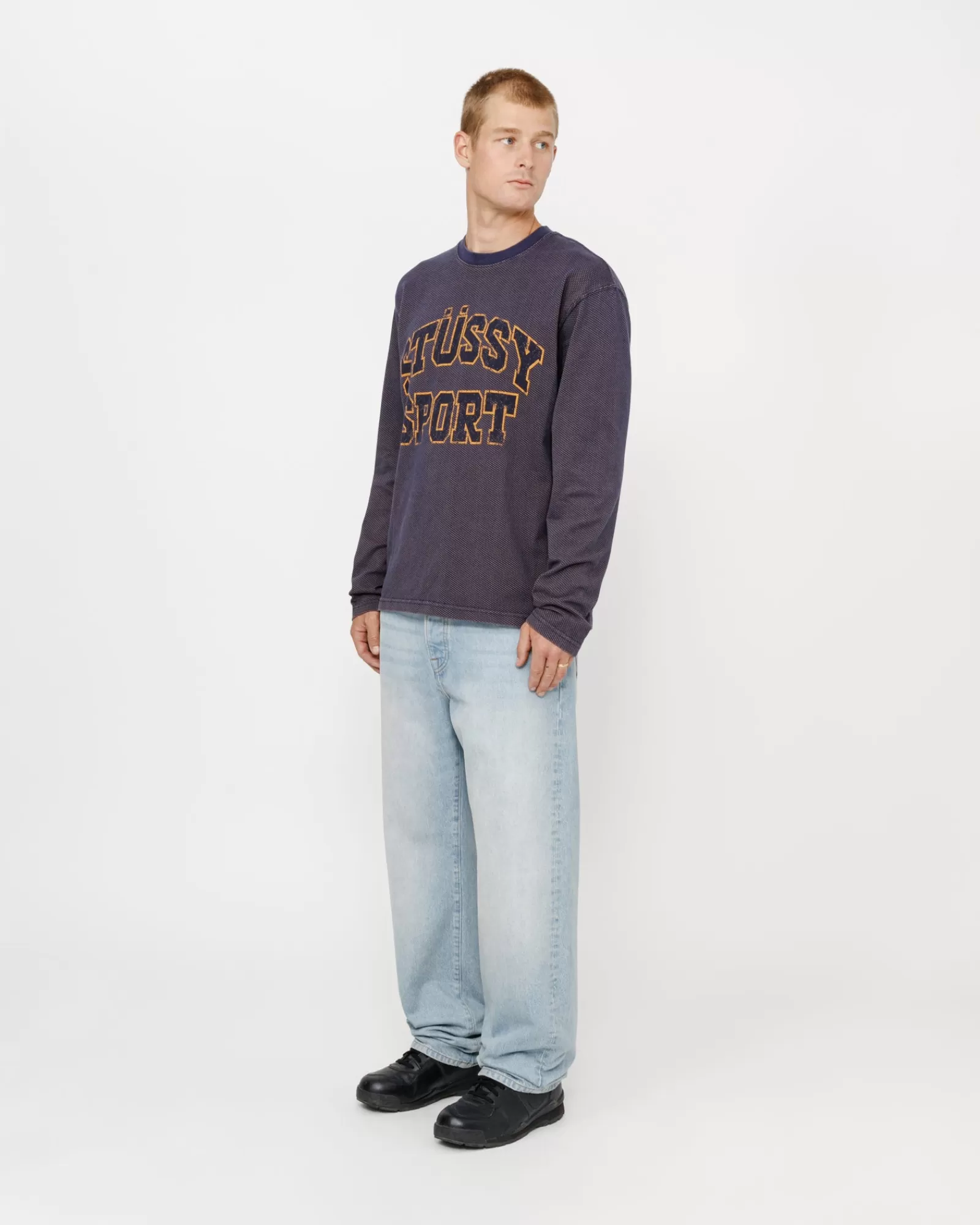 Knits*Stüssy Zweifarbiges Baumwollmesh Crewneck Navy